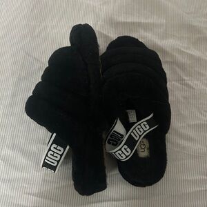 UGG Black Fluffy Slippers